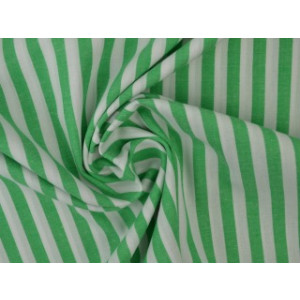 Groen wit gestreept katoen - Boerenbont met 6,5mm streepjes